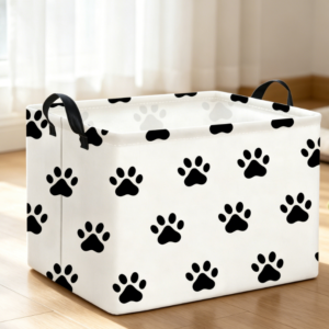 Large pet toy storage basket with handle, foldable storage box, gray