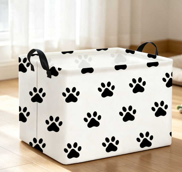Large pet toy storage basket with handle, foldable storage box, gray