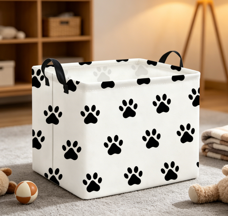 Large pet toy storage basket with handle, foldable storage box, gray - Image 2