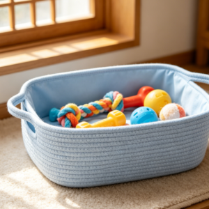 Cute Cat Toy Storage Basket, Cotton Rope Woven Decorative Storage Basket, Black