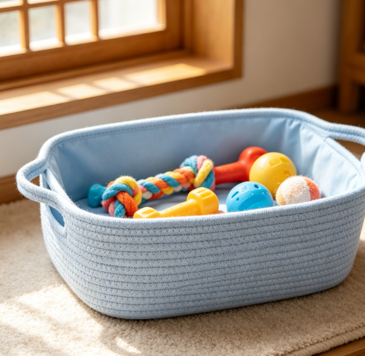 Cute Cat Toy Storage Basket, Cotton Rope Woven Decorative Storage Basket, Black