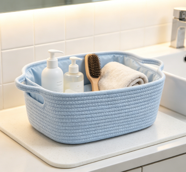 Cute Cat Toy Storage Basket, Cotton Rope Woven Decorative Storage Basket, Black - Image 2