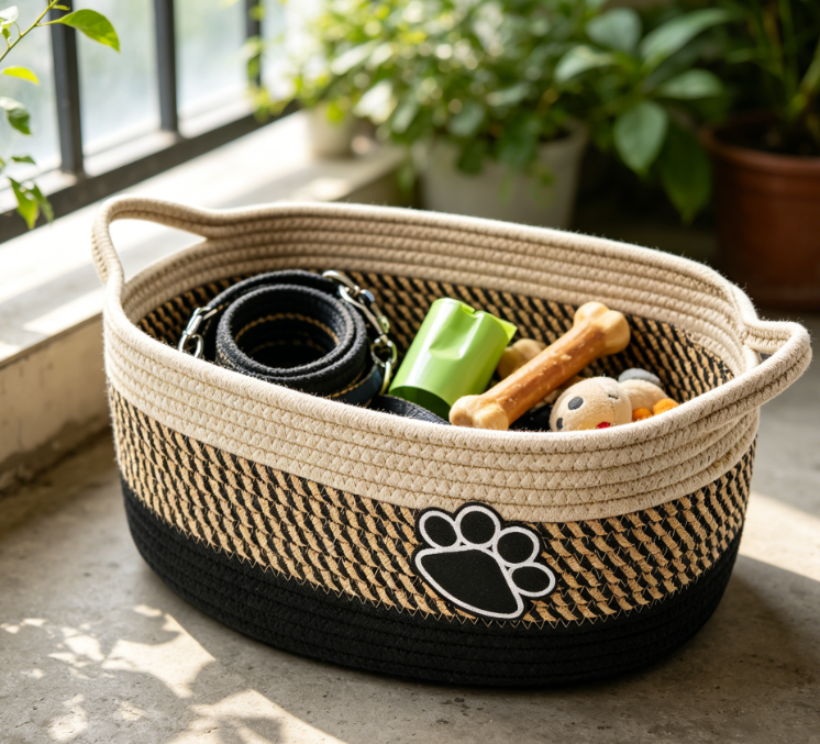 Cotton Rope Woven Multi-purpose Storage Basket, Home Organizer Basket, Blue - Image 2