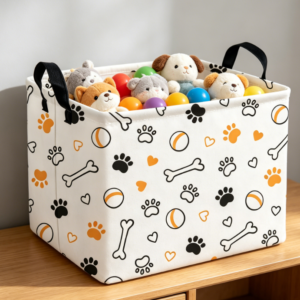 Large dog toy storage box, pet supply organizing basket, living room decoration style