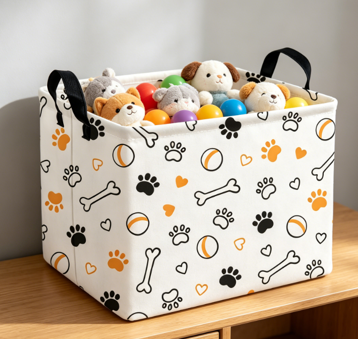 Large dog toy storage box, pet supply organizing basket, living room decoration style
