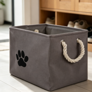 Foldable pet storage box, small rectangular, gray