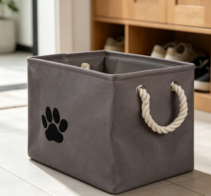 Foldable pet storage box, small rectangular, gray