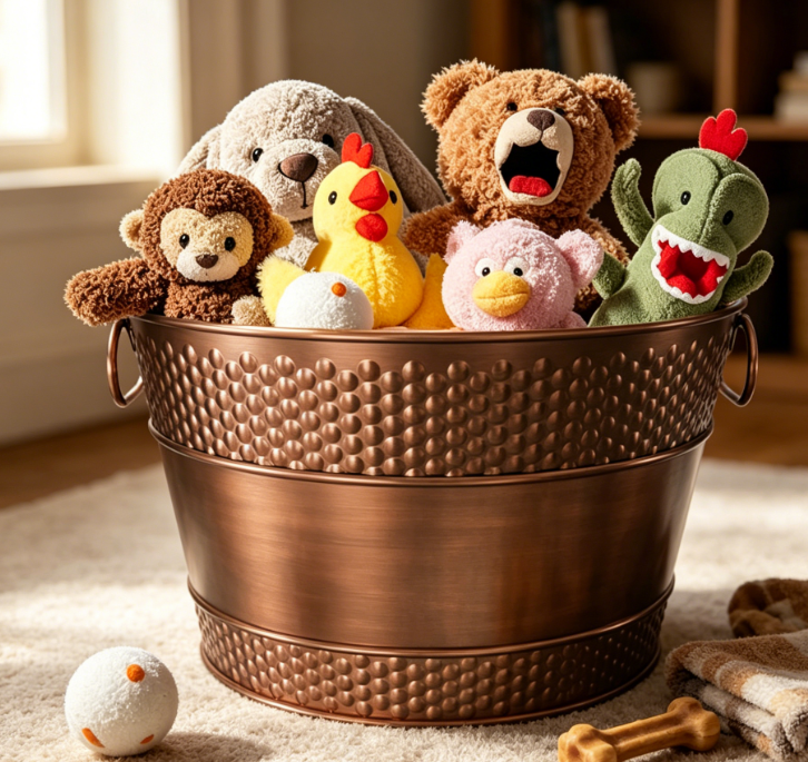 Metal pet toy storage bucket, round and sturdy structure, living room storage decoration style - Image 2