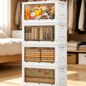 Multi-layer wheeled storage box, foldable plastic organizer, large capacity organizing system