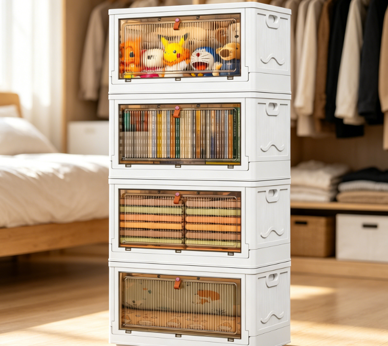 Multi-layer wheeled storage box, foldable plastic organizer, large capacity organizing system