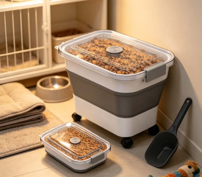 Foldable Pet Food Storage Box, Sealed and Moisture-Proof, Wheeled Mobile Food Storage Bucket - Image 2