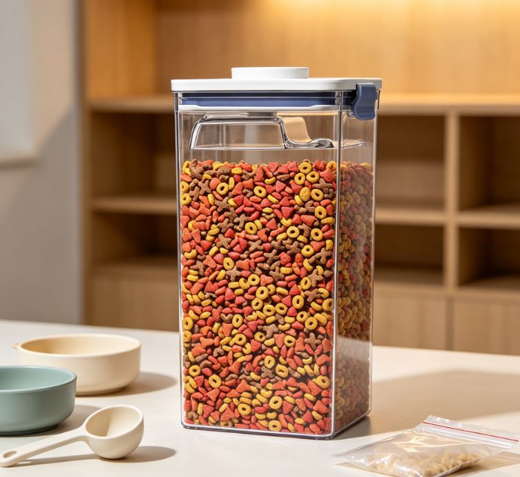 Small pet food airtight storage box with measuring spoon, transparent food container - Image 2