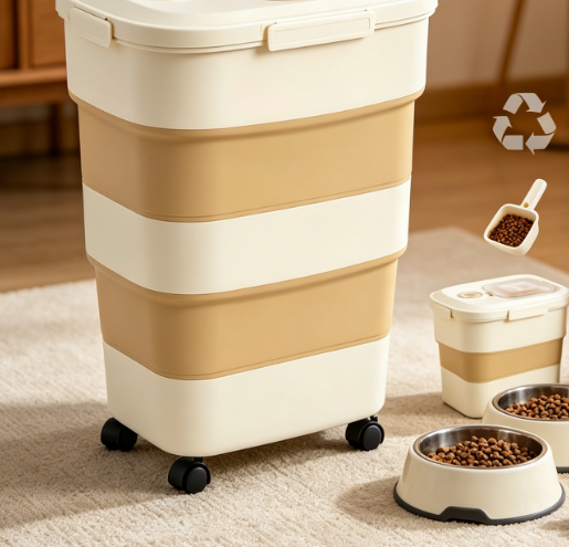 Large capacity foldable pet food storage box with wheels, portable moisture-proof container - Image 2