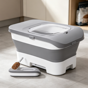 Medium size pet food airtight storage box, dry food storage container with measuring spoon