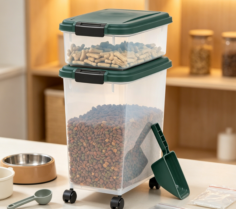 Multi-layer stackable pet food storage box, portable moisture-proof storage container with wheels - Image 2