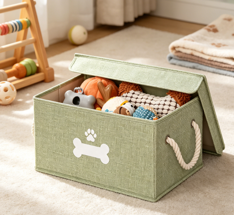 Rectangular waterproof pet storage basket with handle, dog toy storage box, home organization style - Image 2