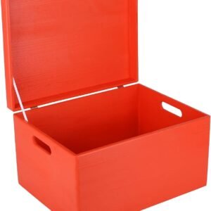 Red wooden storage box with flip-top lid, souvenir and document storage box