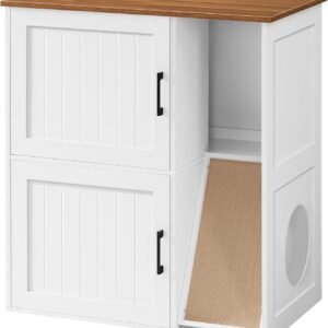 Hidden cat litter box cabinet, double design, multi-functional cat litter furniture style, white/walnut
