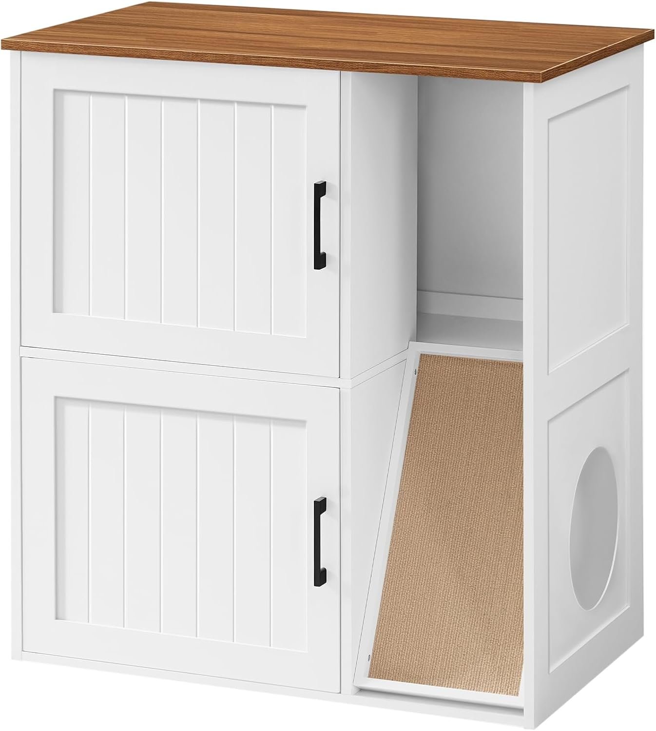 Hidden cat litter box cabinet, double design, multi-functional cat litter furniture style, white/walnut