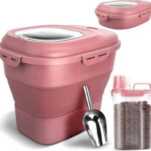 Large-Capacity Foldable Pet Food Storage Buckets with Wheels