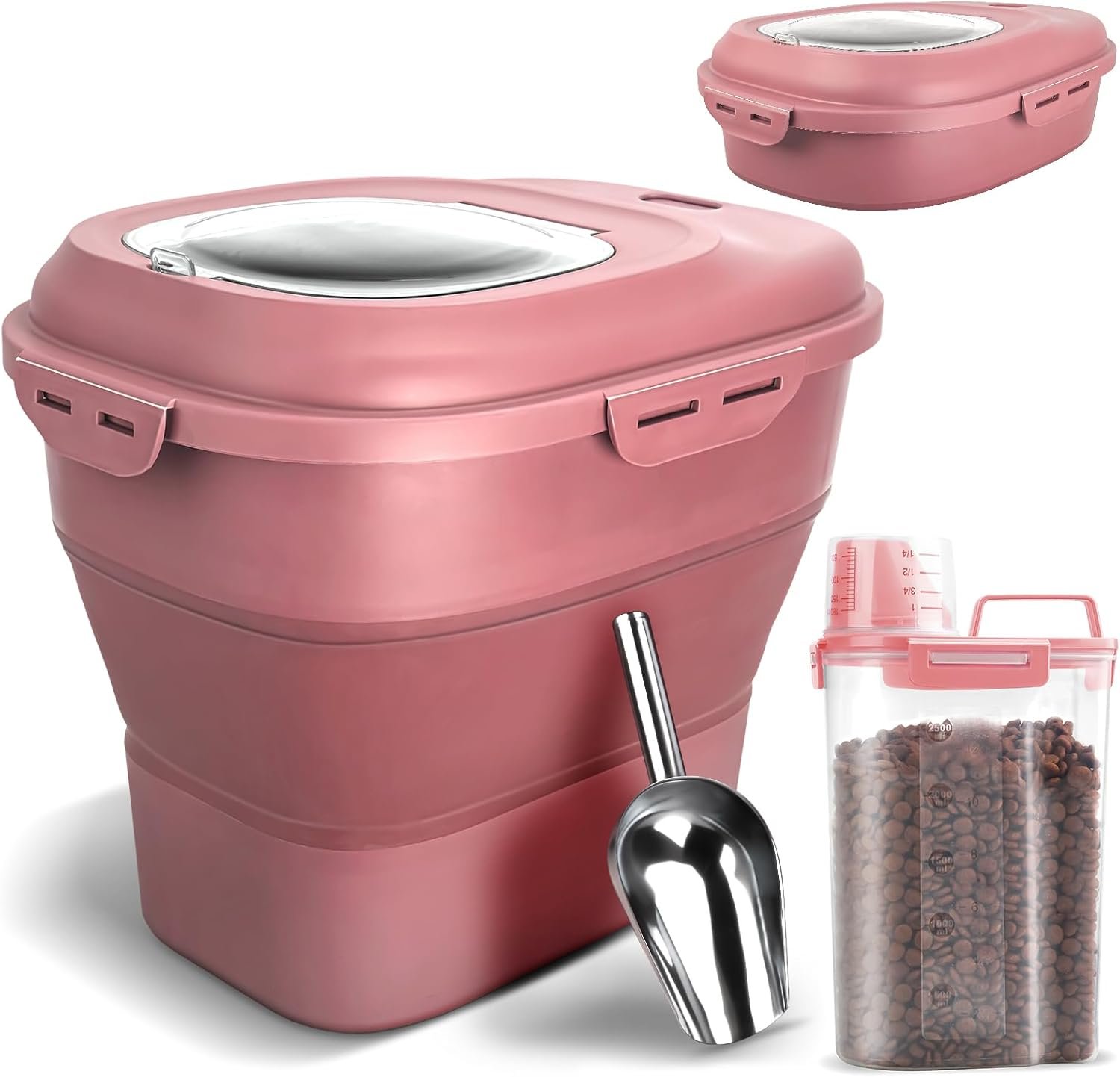 Large-Capacity Foldable Pet Food Storage Buckets with Wheels
