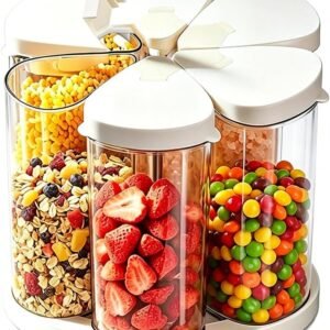 Rotating Dry Food Storage Container Sets, Transparent Divided Kitchen Storage Boxes