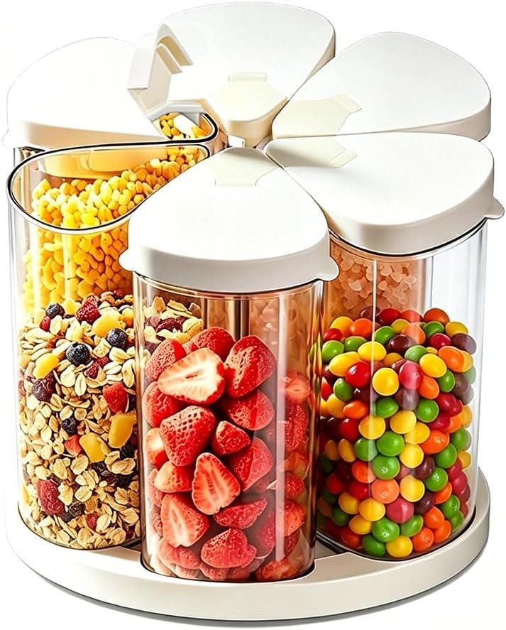Rotating Dry Food Storage Container Sets, Transparent Divided Kitchen Storage Boxes