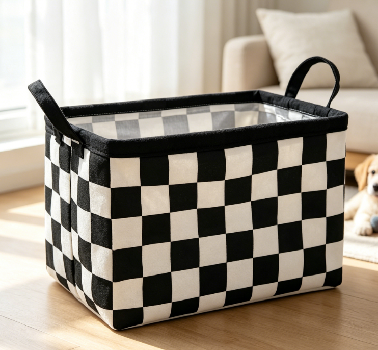 Large canvas pet toy storage box, foldable storage box with lid