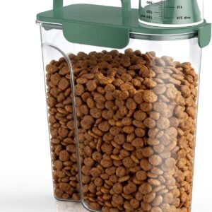 Small pet food dispensing box, portable dry food storage container with handle
