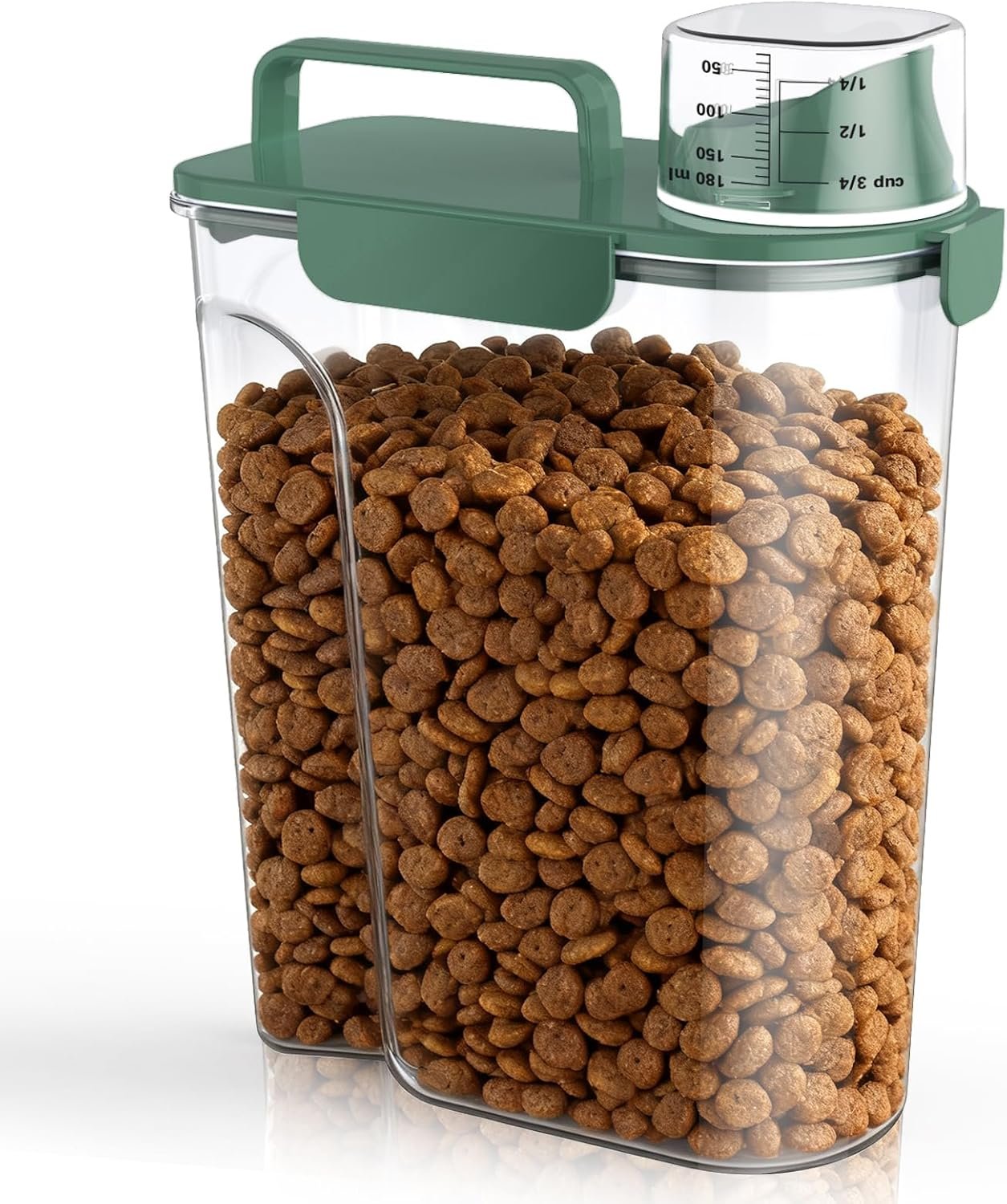 Small pet food dispensing box, portable dry food storage container with handle