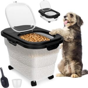 Foldable large capacity pet food storage box, wheeled food container set