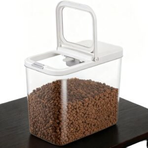 Transparent pet food storage box with measuring spoon, airtight moisture-proof storage container