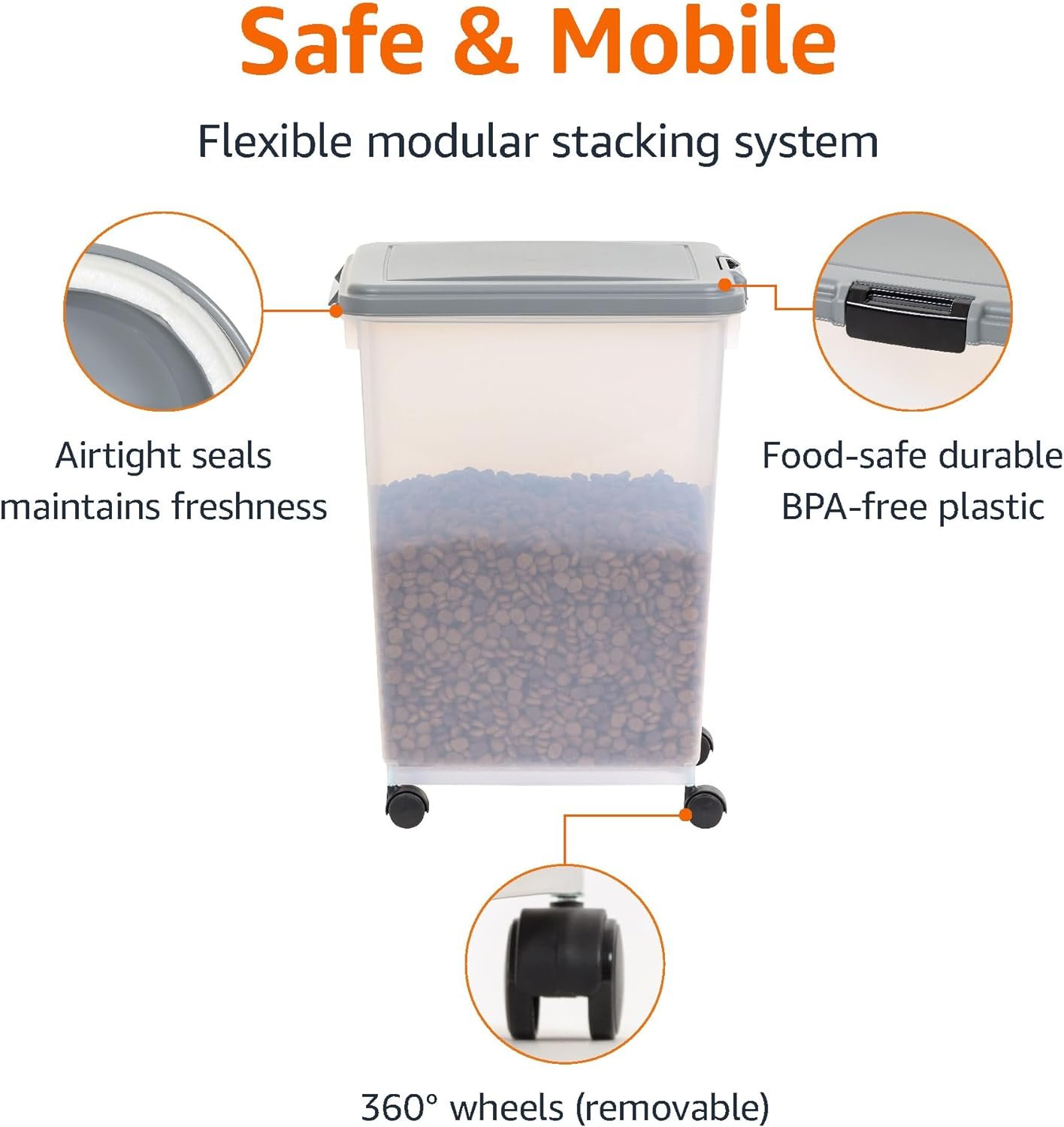 Extra-large capacity pet food storage box, portable airtight storage container with wheels - Image 2