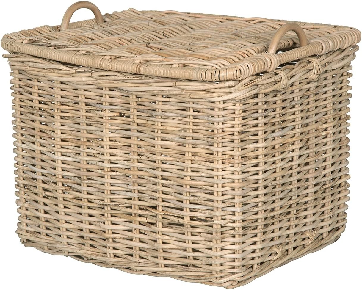 Ribbon rectangular storage basket with lid, home storage box, universal for laundry and toys