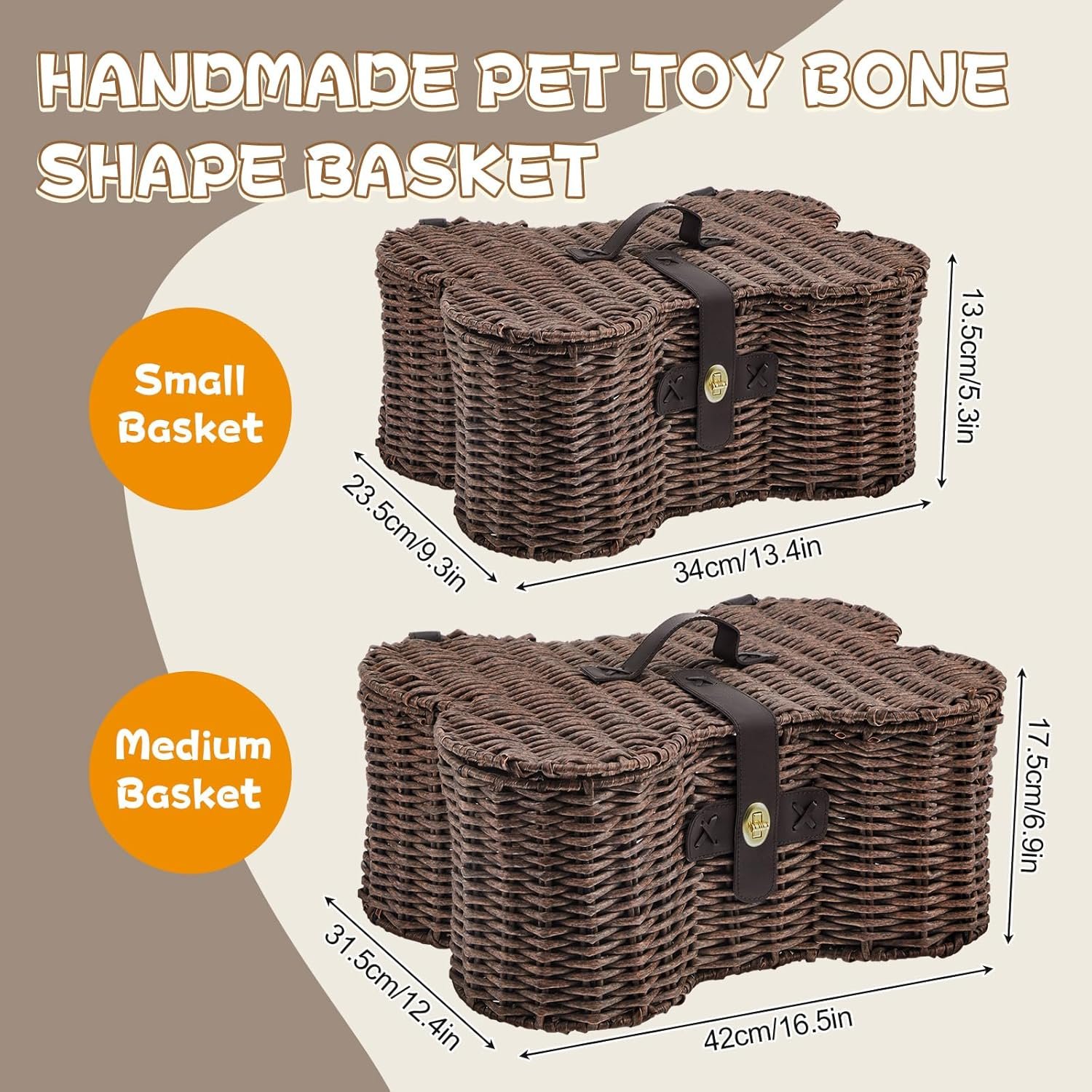 Bone-Shaped Rattan Pet Storage Box, Hand-Woven with Lid, Pet Grooming Basket - Image 2