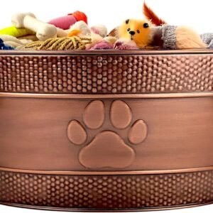 Copper-Colored Metal Reinforced Pet Storage Bucket with Handle, Large Capacity Storage Box