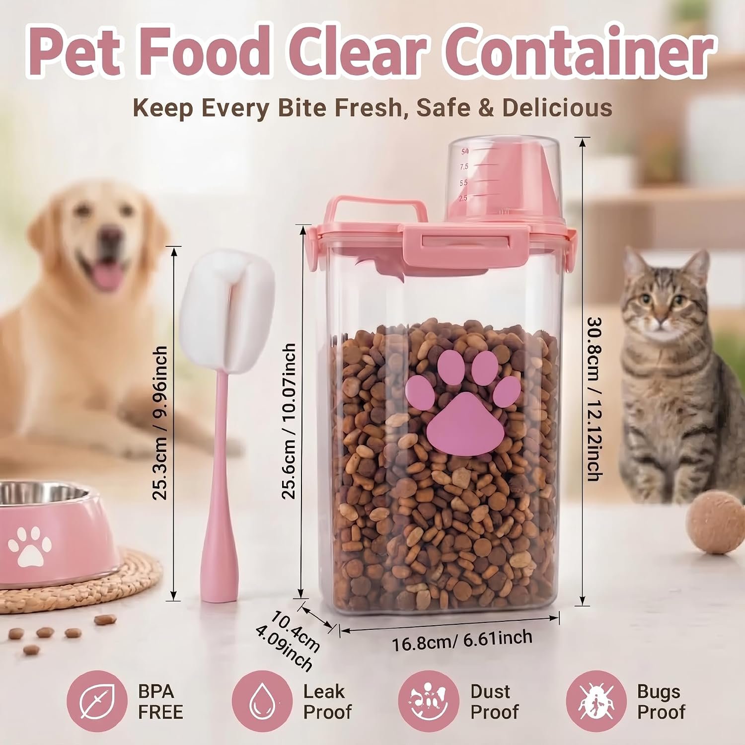 Pet Food Storage Buckets with Cleaning Brush, Enhanced Dispensing Design - Image 2