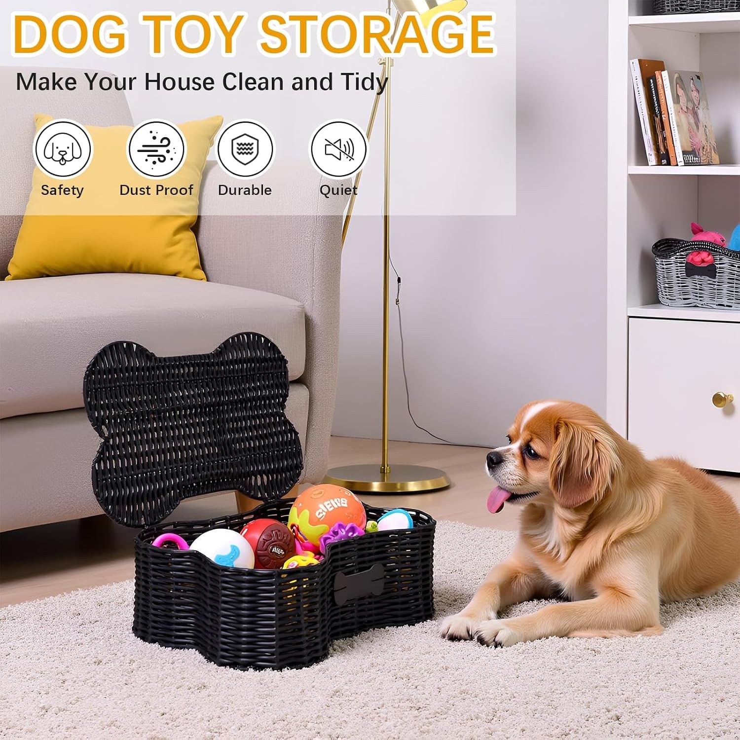 Bone-shaped pet toy storage basket with lid design Living Room Storage and Decoration Baskets - Image 2