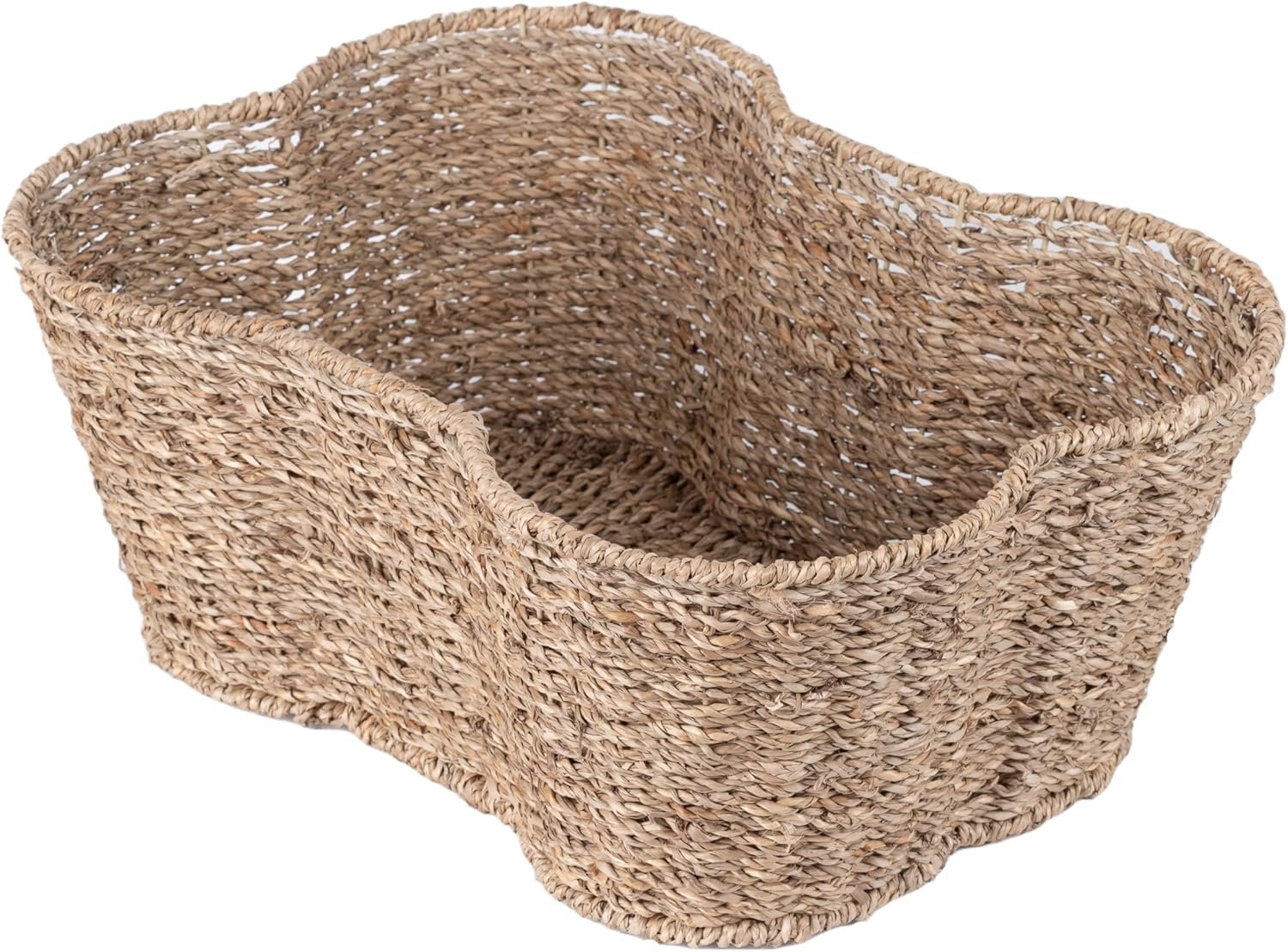 Bone-Shaped Rattan Pet Toy Basket, Hand-Woven Storage Box